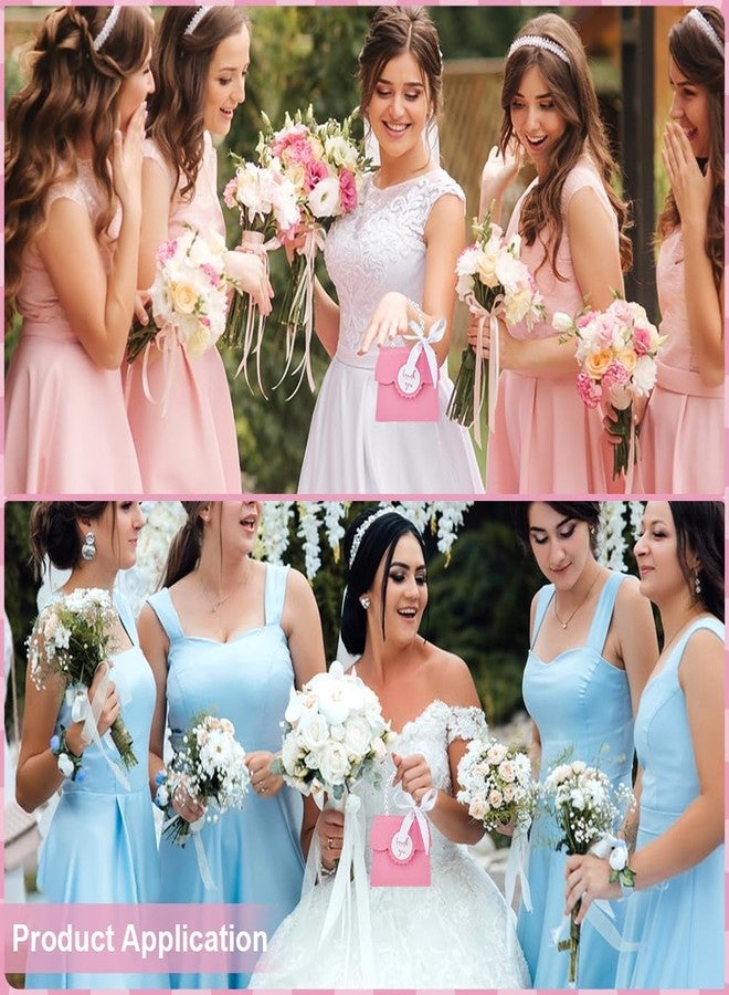 بينيكريت مجموعة بينيكريت المكونة من 16 صندوق هدايا زفاف وردي اللون، صندوق من ورق كرافت مقاس 7.8 × 5.3 × 2.2 بوصة بمقبض لؤلؤي، وشرائط، وملصقات، صناديق هدايا لأعياد الميلاد، وحفلات التوزيعات، والمتاجر، وحفلات الزفاف - Image 5